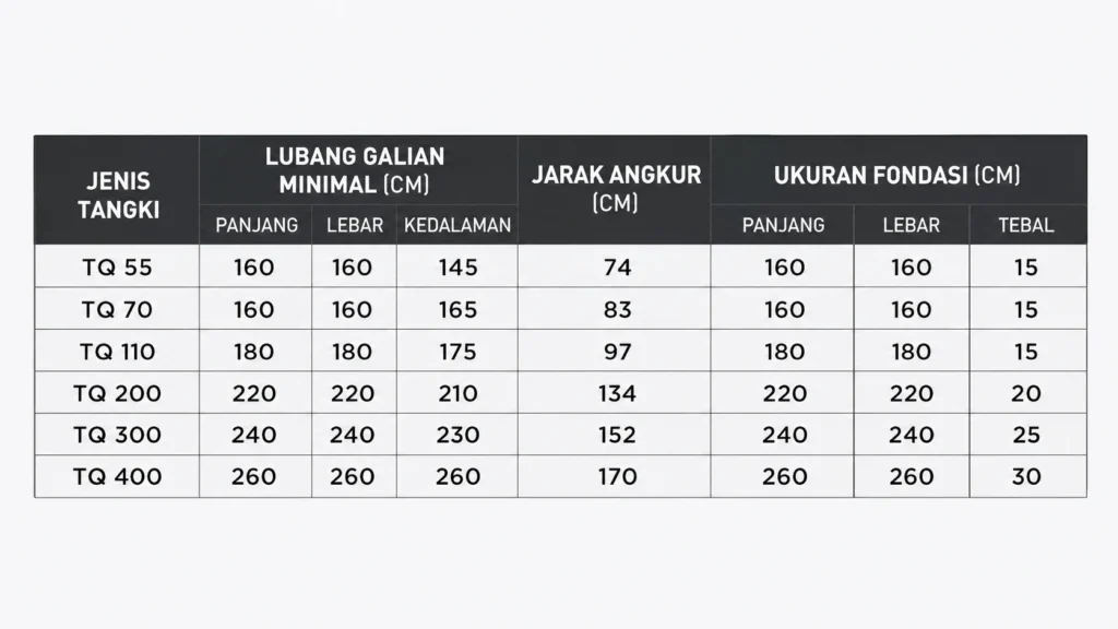 Ukuran galian pemasangan toren dan tandon tanam